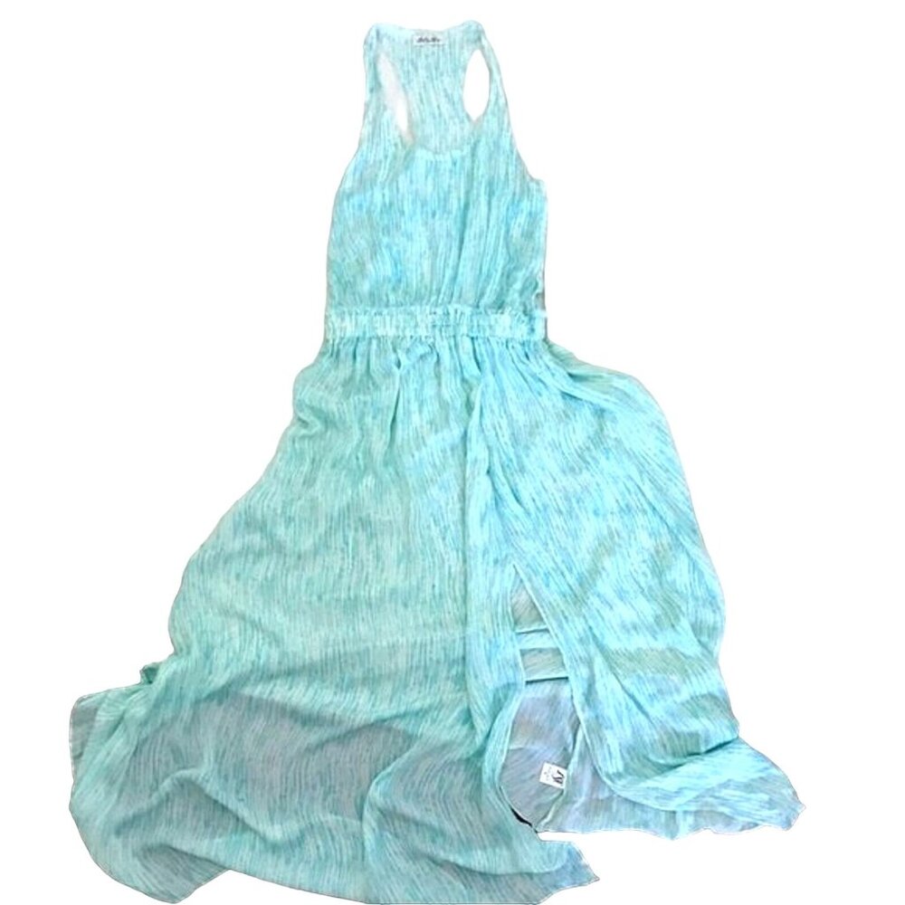 LoveShackFancy Women's 100% Silk Seafoam Blue Maxi Dress w/Slit XS /0 Ethereal